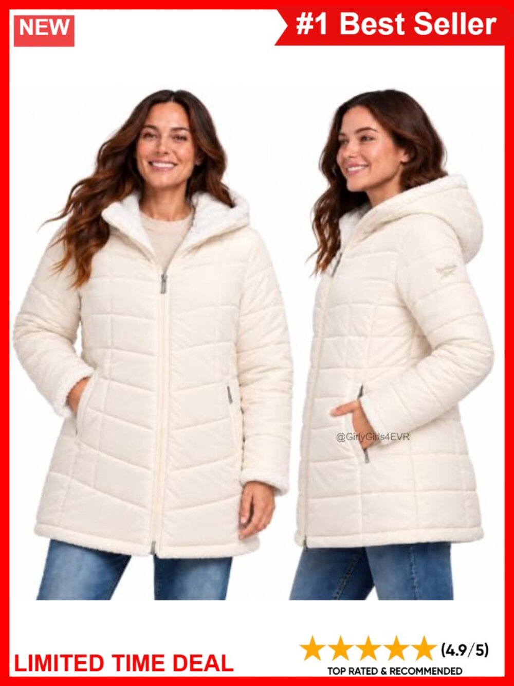 Reversible Long Puffer Jacket Faux Fur Hood Quilted Winter Coat